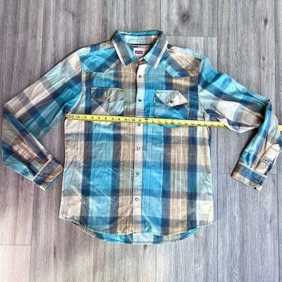 Levi's Men's Blue Plaid Snap Closure Long‎ Sleeve Button Down Shirt Size Large - Picture 1 of 7